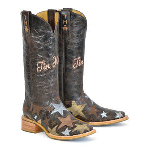 Tin Haul Women's Hollywood Stars/Horse Lover Brown Leather Square Toe Boots 1502
