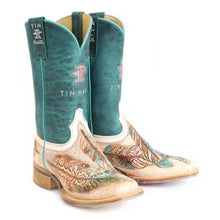 Load image into Gallery viewer, Tin Haul Women&#39;s Birds Of A Feather / Magical Horses Tan Leather Square Toe Boots 1541