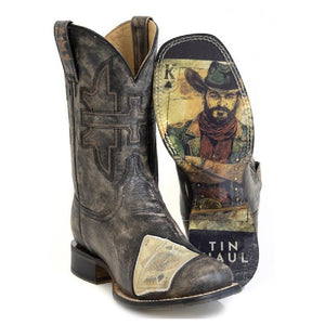Tin Haul Men's Twenty-one / Gambler Winning Black Leather Square Toe Boots 0560