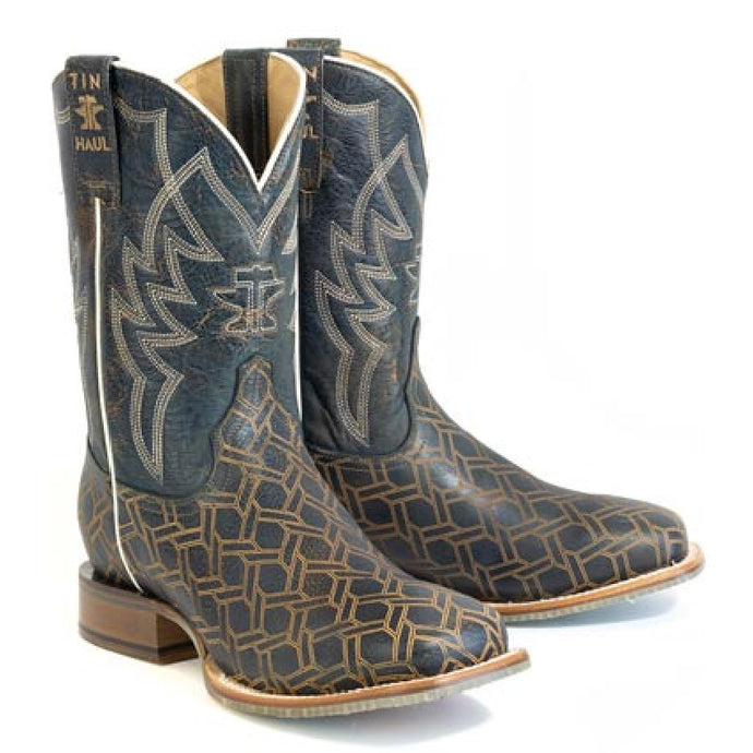 Tin Haul Men's Twisted / Ride 'em Brown Leather Square Toe Boots 0564