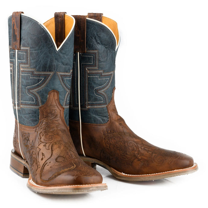 Tin Haul Men's Guitar Man / Rock On Brown Leather Square Toe Boots 0533