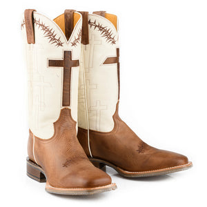 Tin Haul Men's Show Of Faith / Fellowship Brown Leather Square Toe Boots 0531