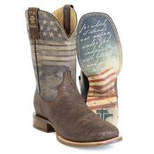 Load image into Gallery viewer, Tin Haul Men&#39;s Flag Of The Proud / Pledge Of Allegiance Brown Leather Square Toe Boots 0566