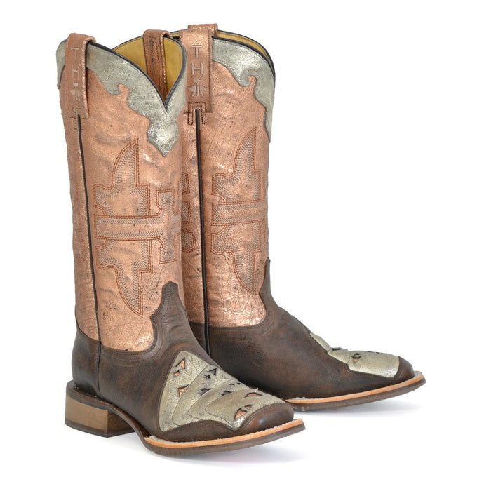 Tin Haul Women's Four Of A Kind Brown Leather Square Toe Boots 1500