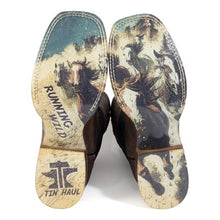 Load image into Gallery viewer, Tin Haul Men&#39;s Blocks / Running Wild Brown Goat Leather Square Toe Boots 0563