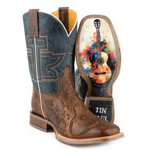 Tin Haul Men's Guitar Man / Rock On Brown Leather Square Toe Boots 0533