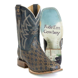 Tin Haul Men's Twisted / Ride 'em Brown Leather Square Toe Boots 0564