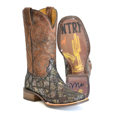 Load image into Gallery viewer, Tin Haul Women&#39;s Paisley Python Multicolor Leather Square Toe Boots 1503