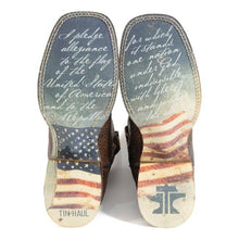 Load image into Gallery viewer, Tin Haul Men&#39;s Flag Of The Proud / Pledge Of Allegiance Brown Leather Square Toe Boots 0566