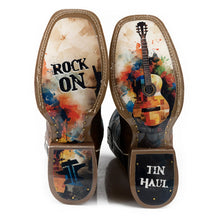 Load image into Gallery viewer, Tin Haul Men&#39;s Guitar Man / Rock On Brown Leather Square Toe Boots 0533