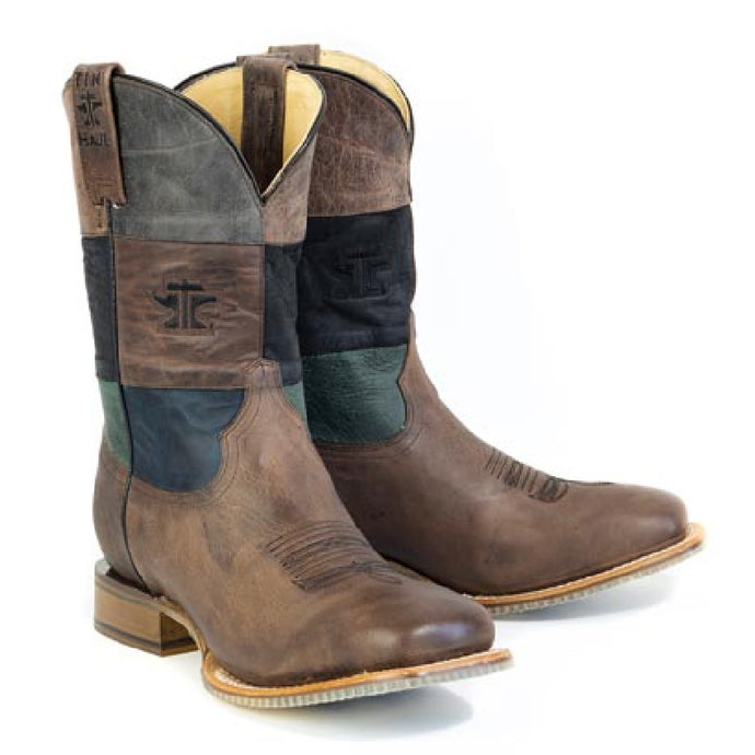 Tin Haul Men's Blocks / Running Wild Brown Goat Leather Square Toe Boots 0563