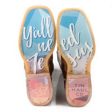 Load image into Gallery viewer, Tin Haul Women&#39;s With Y&#39;all Need Jesus Sole Tan Square Toe Boots 1415