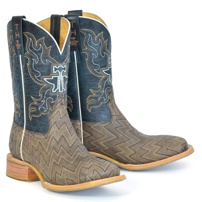 Tin Haul Men's Lightning Strikes / Working Tan Leather Square Toe Boots 0502