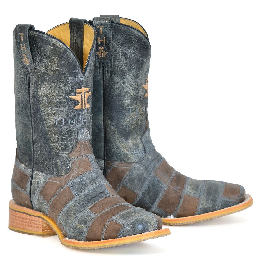 Tin Haul Men's Bricks And Stones / Ride Em' Black Leather Square Toe Boots 0504