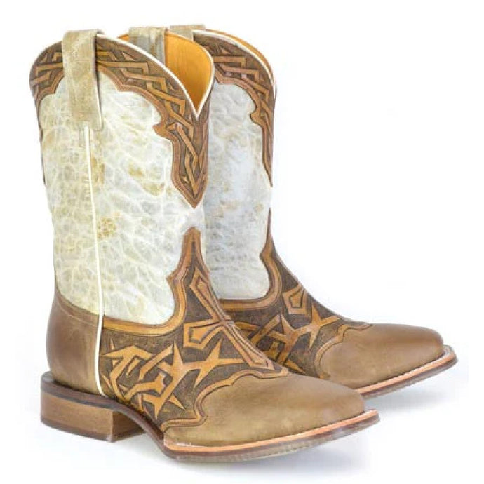 Tin Haul Men's Cross & Thorns / Spirit Tan Leather Square Toe Boots 0520
