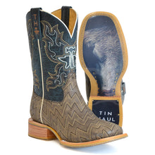 Load image into Gallery viewer, Tin Haul Men&#39;s Lightning Strikes / Working Tan Leather Square Toe Boots 0502