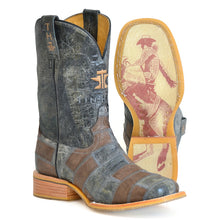 Load image into Gallery viewer, Tin Haul Men&#39;s Bricks And Stones / Ride Em&#39; Black Leather Square Toe Boots 0504