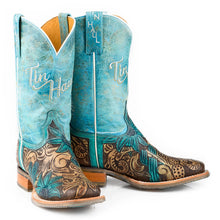 Load image into Gallery viewer, Tin Haul Women&#39;s Cactus Flower / Desert Brown Leather Square Toe Boots 1533