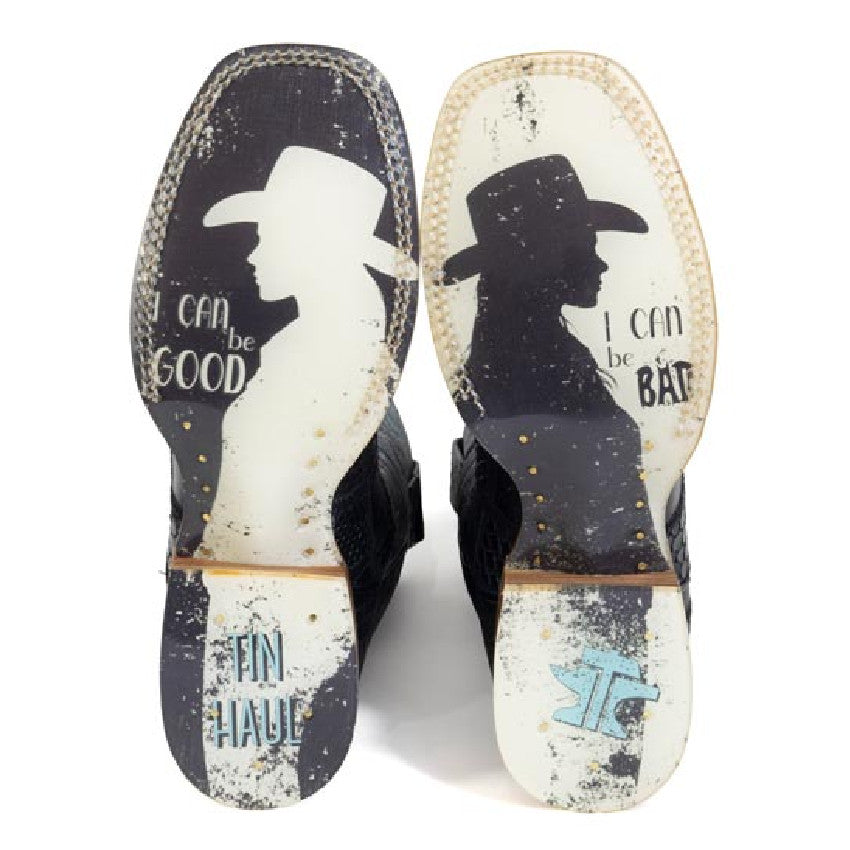 Tin Haul Women's Checker'd / Good & Bad Black Python Square Toe Boots ...