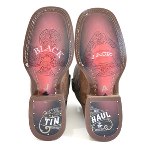 Tin Haul Men's Blackjack / Winning Brown Leather Square Toe Boots 0500