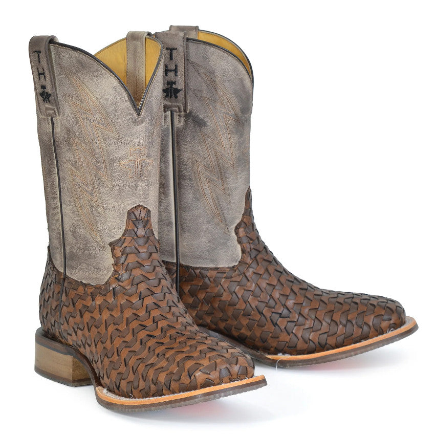 Tin Haul Men's Ripples / Raisin' Hell Tan Leather Square Toe Boots 0501