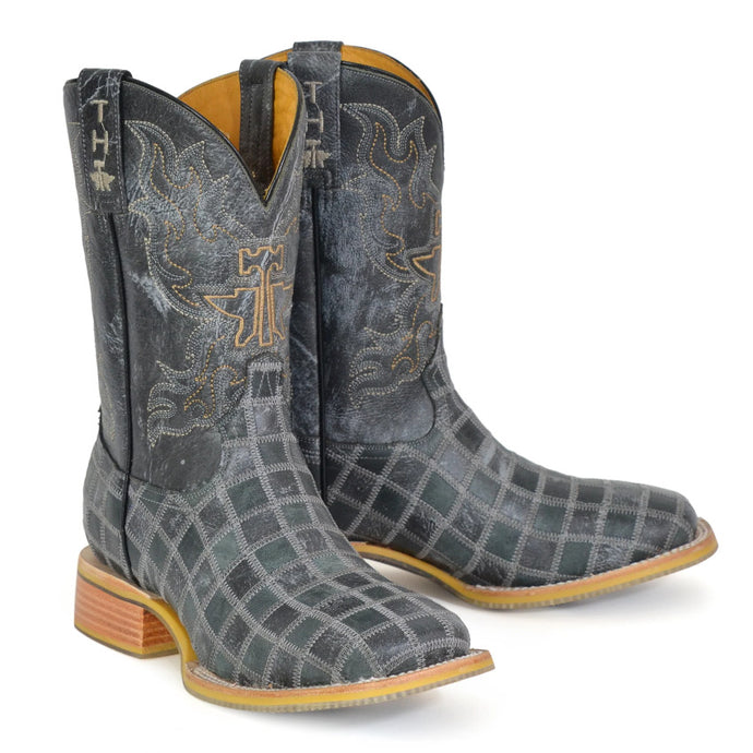Tin Haul Men's King Of Clubs / Cowboy Card Multicolor Leather Square Toe Boots 0510