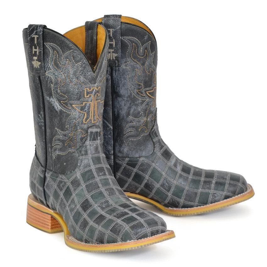 Tin Haul Men's King Of Clubs / Cowboy Card Multicolor Leather Square Toe Boots 0510