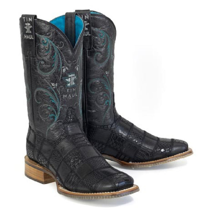 Tin Haul Women's Checker'd / Good & Bad Black Python Square Toe Boots 1561