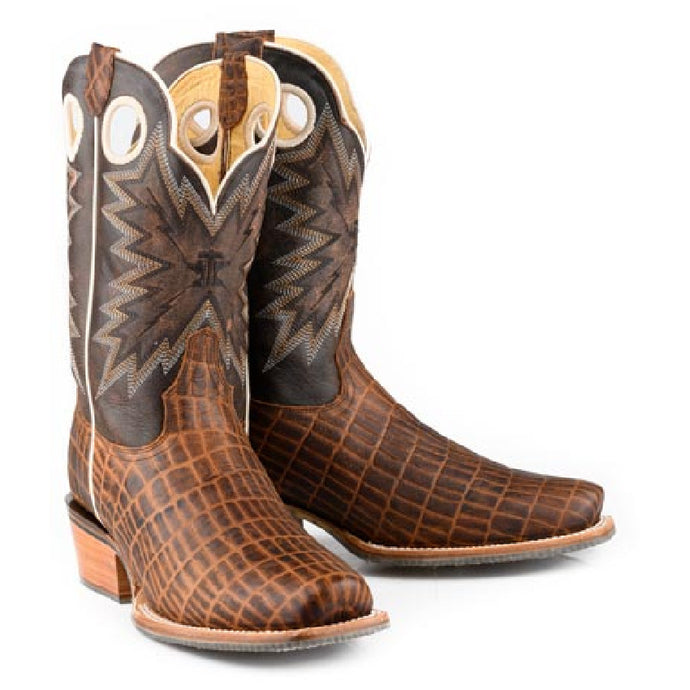 Tin Haul Men's Wild Croc / Crocodile Brown Caiman Square Toe Boots 0532