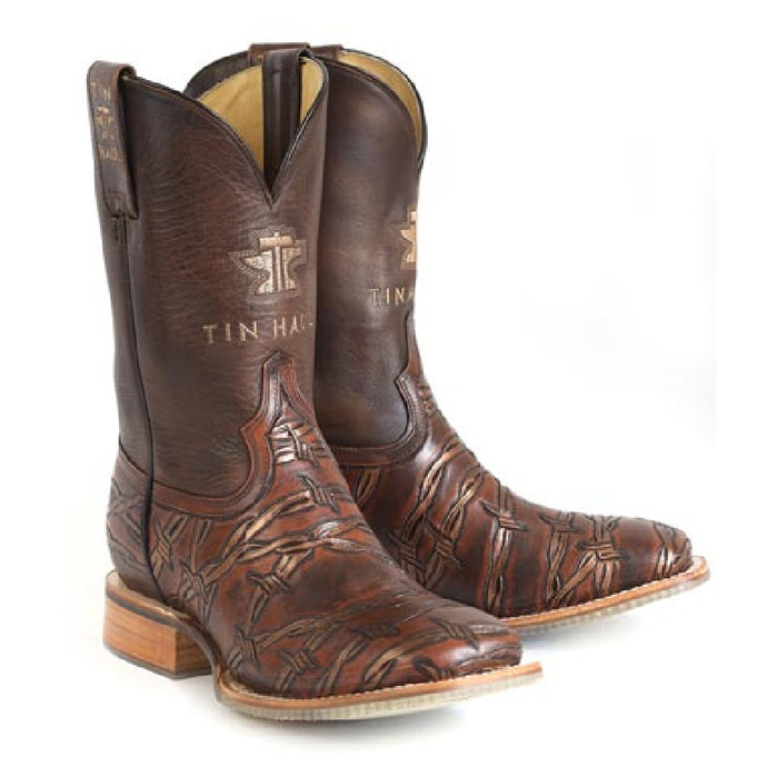 Tin Haul Men's Sharp As Ever Brown Leather Square Toe Boots 0544