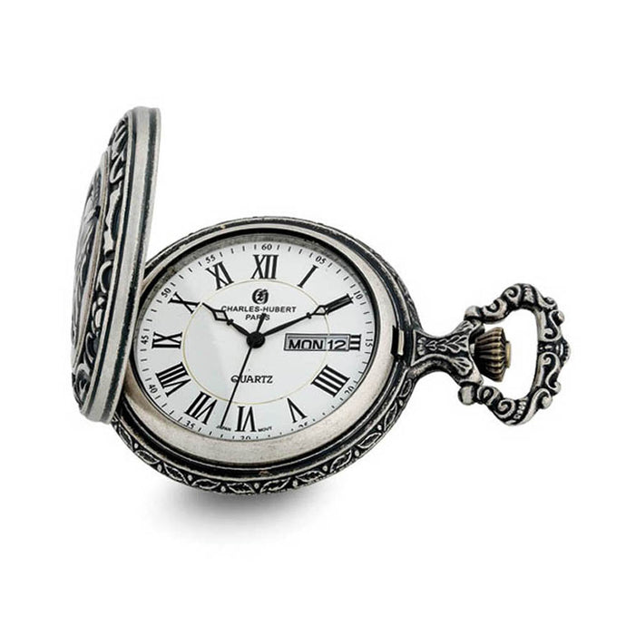 Charles Hubert Antique Chrome Finish 2 Horses Pocket Watch