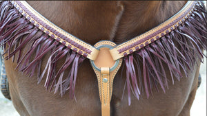 Alamo Saddlery 1 Inch Breast collar golden leather with center latigo braid and fringe 3F14-LC