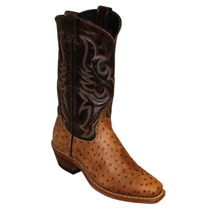 Abilene Ladies 11” Cognac Ostrich Print Leather Square Toe Boot 9250