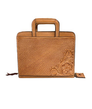 Load image into Gallery viewer, Alamo Saddlery Cowboy Briefcase golden leather basket and wild rose tooling