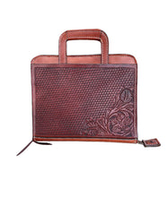Load image into Gallery viewer, Alamo Saddlery Cowboy Briefcase toast leather basket and wild rose tooling