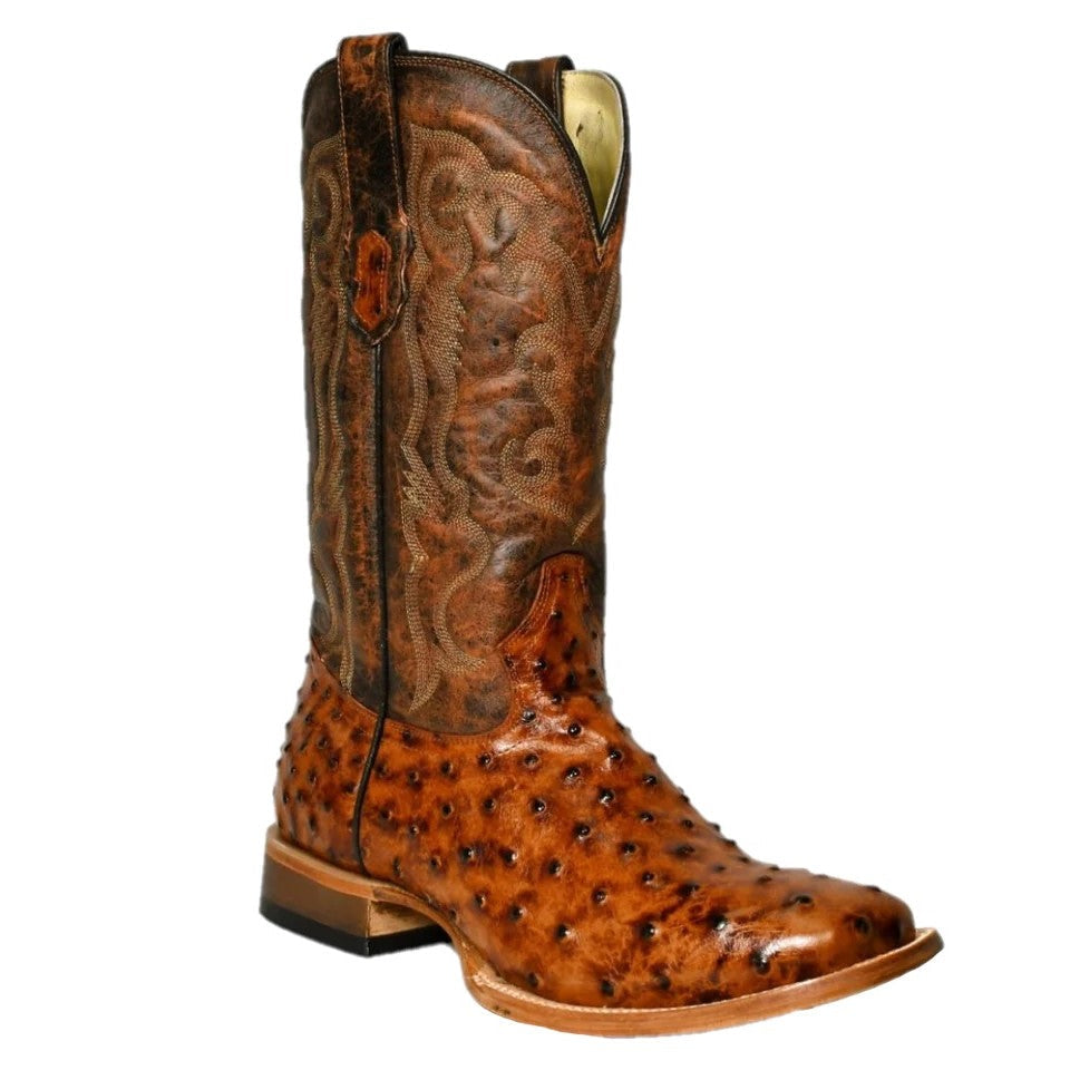 Cowtown Men's Ostrich Print Square or Rounded Toe Boots 6064