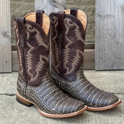 Cowtown Men's Rustic Caiman Print Square Toe Boots Q6150
