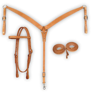 FABTRON Leather Headstall, Breast Collar & Reins Combo 70241