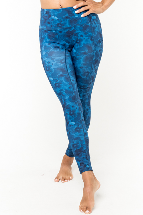 Leggings - Warrior (Dreaming Hibiscus Collection) Navy Hibiscus