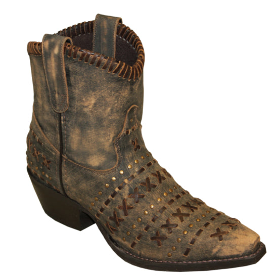 Rawhide Ladies 6″ Distressed Brown Hand Laced Leather Snip Toe Boots 5074