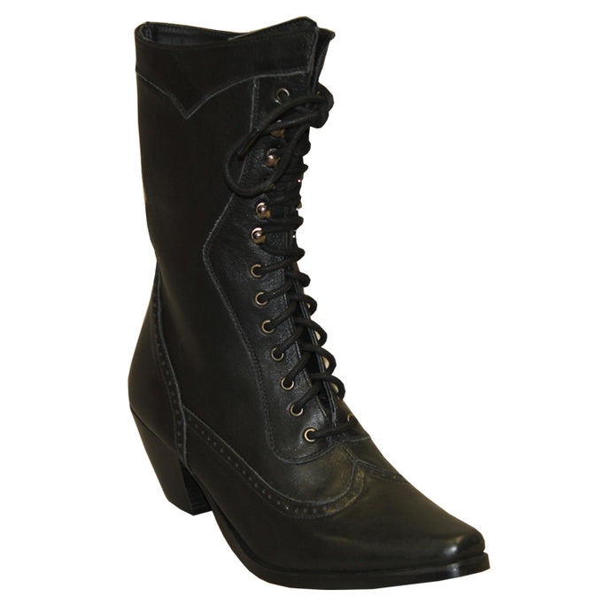 Rawhide Ladies 8″ Black Victorian Lace Up Leather Snip Toe Boot 5010