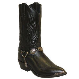 Sage Men's 12” Black Leather Foot W/ Concho Bracelet Snip Toe Boot 3033