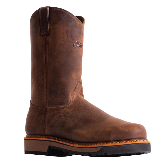 Silverado Men's 10″ Brown Leather Round Steel Toe Work Boot 7701ST