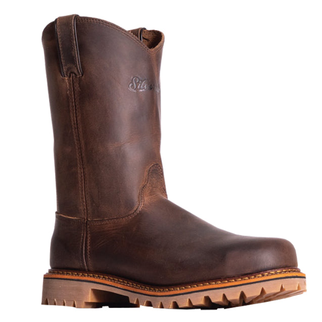 Silverado Men's 10″ Brown Leather Round Steel Toe Work Boot 7702ST