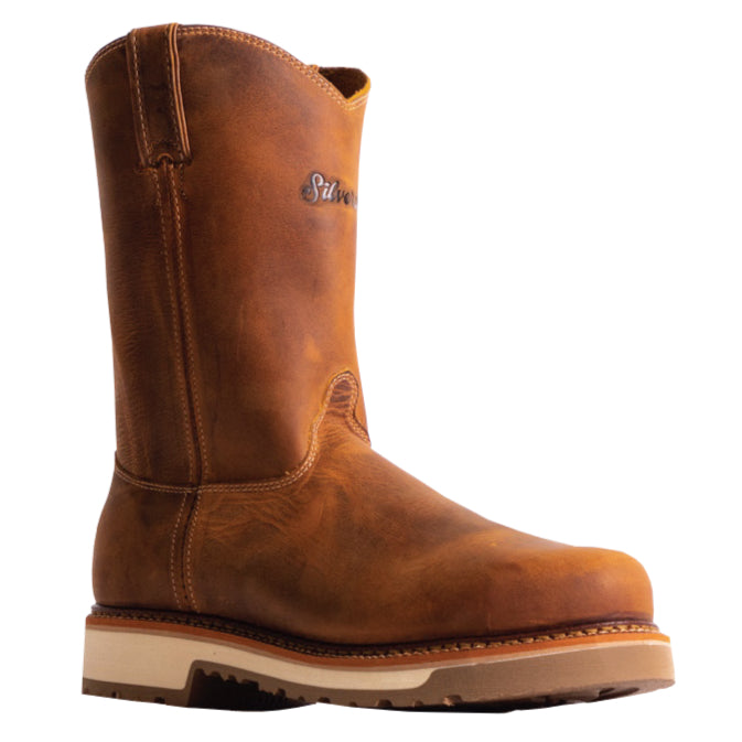 Silverado Men's 10″ Tan Leather Round Toe Work Boot 7704