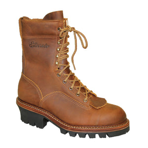 Silverado Men's 9″ Tan Leather Round Steel Toe Logger Lace-up Work Boot 7730ST