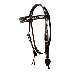 ALAMO Saddlery 1-1/2 Inch Contour Browband Chocolate Leather Vine Tooling W/ Background Paint A-2800CW