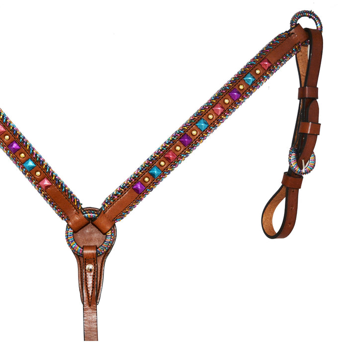 ALAMO Saddlery 1-1/2 Inch Straight Breast Collar Toast Leather W/ Spanish Lace & Spots A-3614TTD