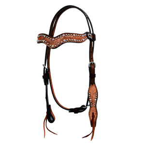 ALAMO Saddlery 1-1/2 Inch Wave Browband Copper Crackle Overlay W/ Crystals And Spots 2117-JC
