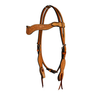 ALAMO Saddlery 1-1/2 Inch Wave Browband Golden Leather Colonial Tooling A-2117COL